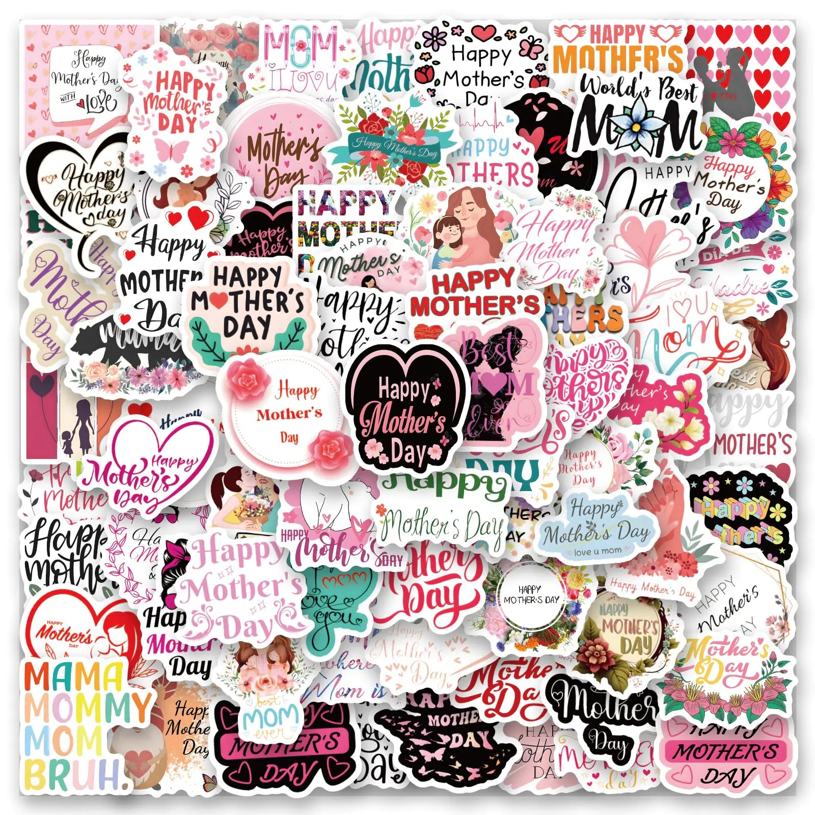 sxdaizjsym 120PCS Happy Mothers Day Stickers Vinyl Waterproof Stickers ScrapbookJournalingLaptopBumperSkateboardWater BottlesComputerPhoneCartoonHard hatCar Stickers and Decals