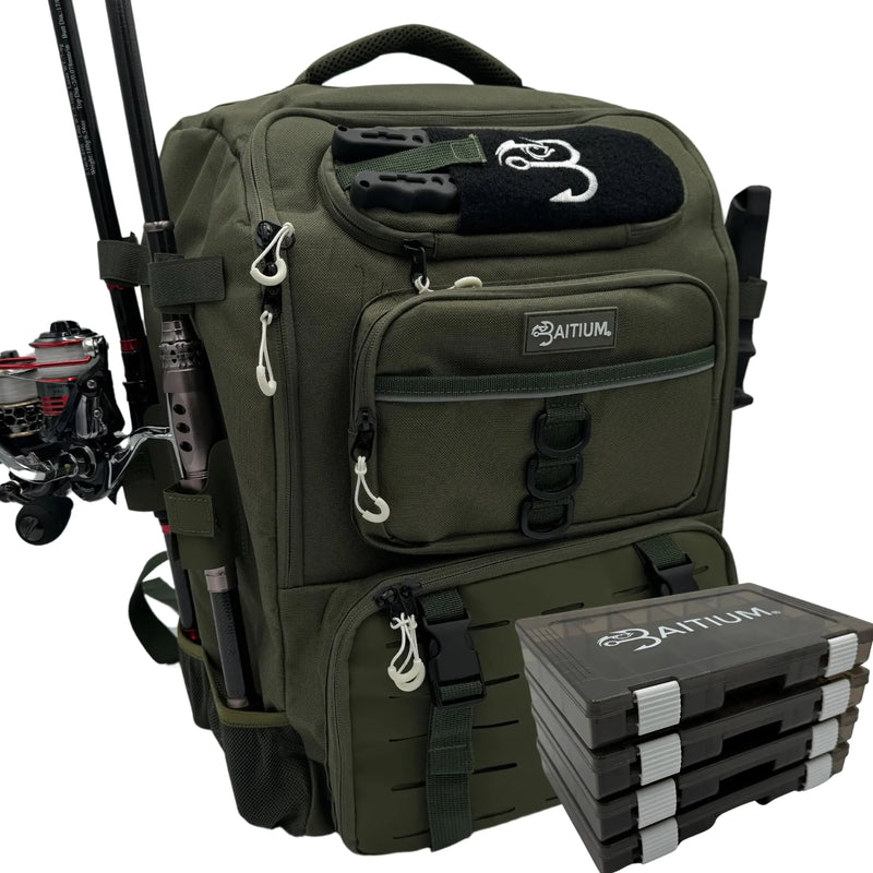 Baitium Fishing Backpack Fishing Tackle Backpack With Rod Holders 40L Tackle Bag With Cooler Fishing Bag Fishing Tackle Backpack Fishing Tackle Box Backpack Fishing Gear - (Green)