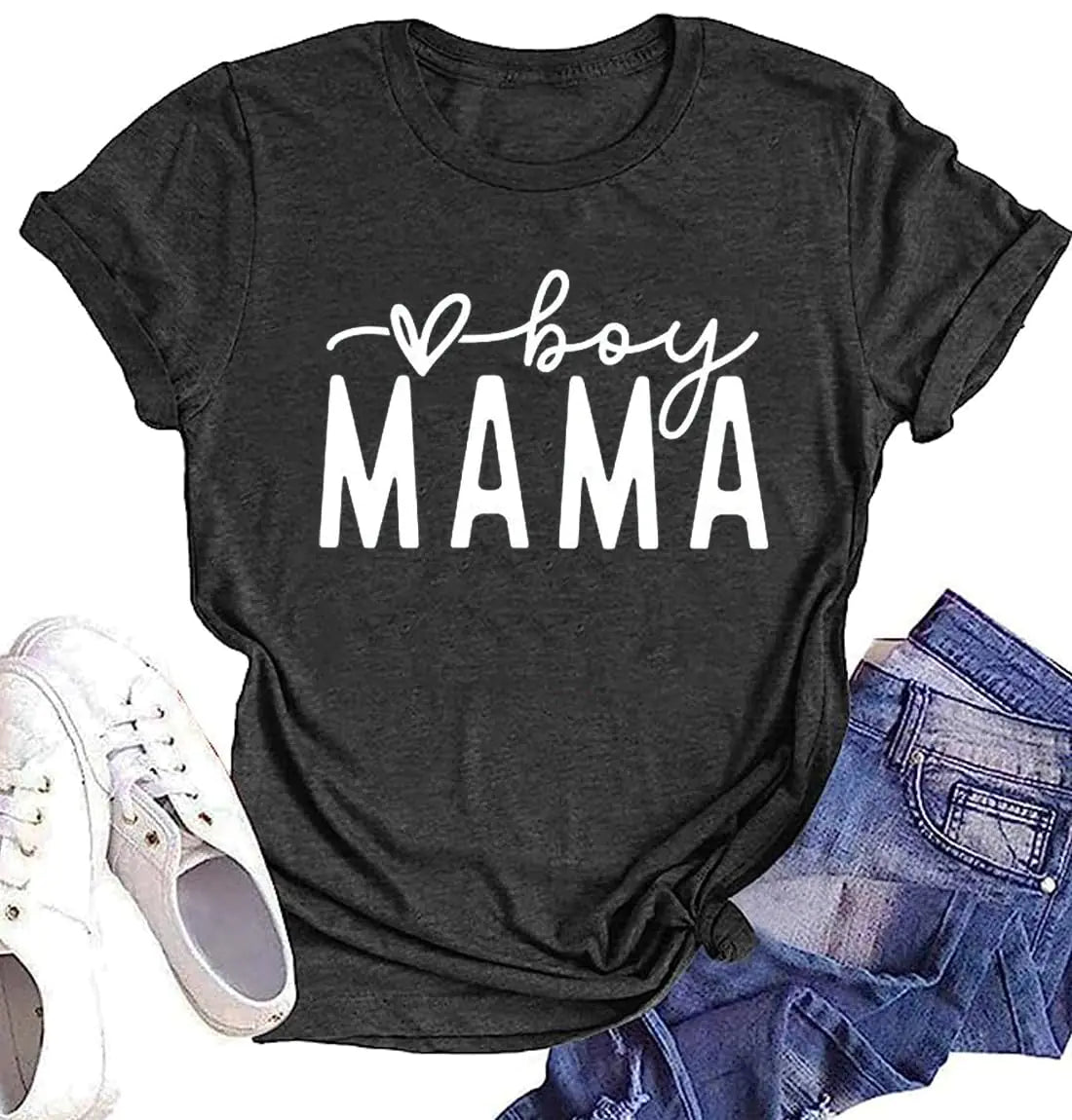 Mama Shirts for Women Casual Boy Mom Girl Mama Letter Print T Shirts Mothers Day Tops Spring Tee Gifts(MA-Dgrey01Medium)