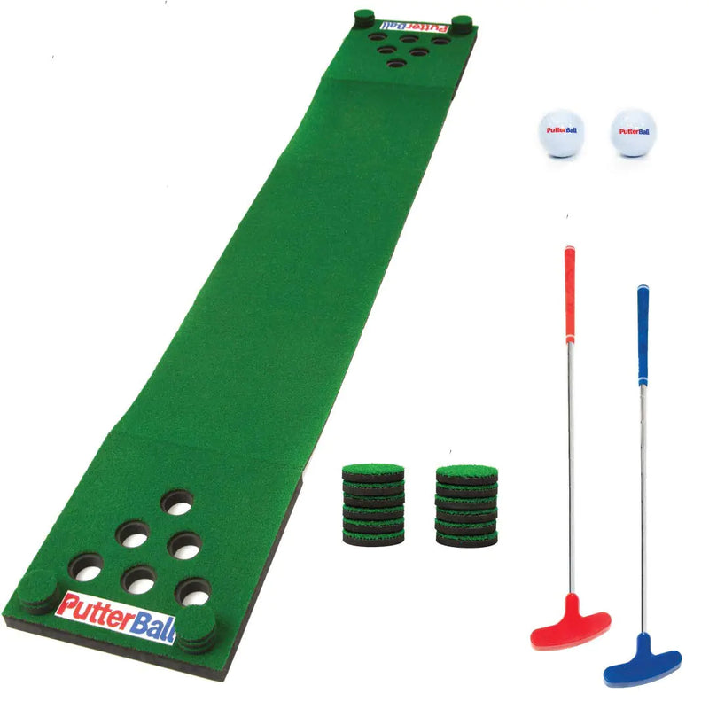 PutterBall Golf Pong Game Set The Original - Includes 2 Putters 2 Golf Balls Green Putting Pong Golf Mat & Golf Hole Covers - Best Backyard Party Golf Game Set