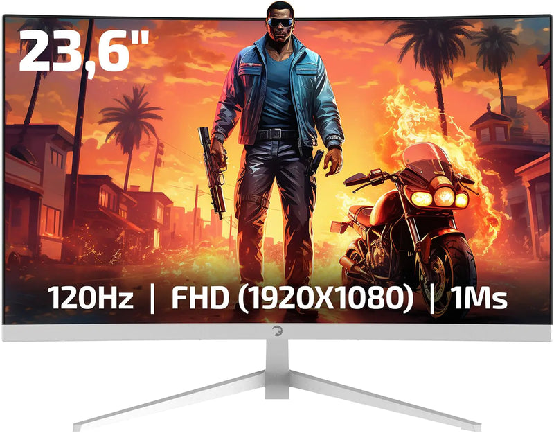 GAMEPOWER F10 23.6 Inch Curved White Gaming Monitor 120Hz 1080p Display 1ms Response Time AMD FreeSync HDR Support 125% sRGB RGB Backlight Dual Speakers Zero Frame Design HDMI and VGA Inputs