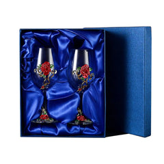 jessie Wine Glass Handmade Painted Enamel Flower Gin Glass Wine Glass Birthday Mothers Day Gifts (Red *2+gift box)