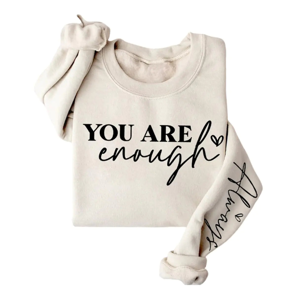 GVABRLN You Are Enough Sweatshirt Women Mental Health Sweatshirt Inspirational Long Sleeve Fleece Pullover Sweater Beige