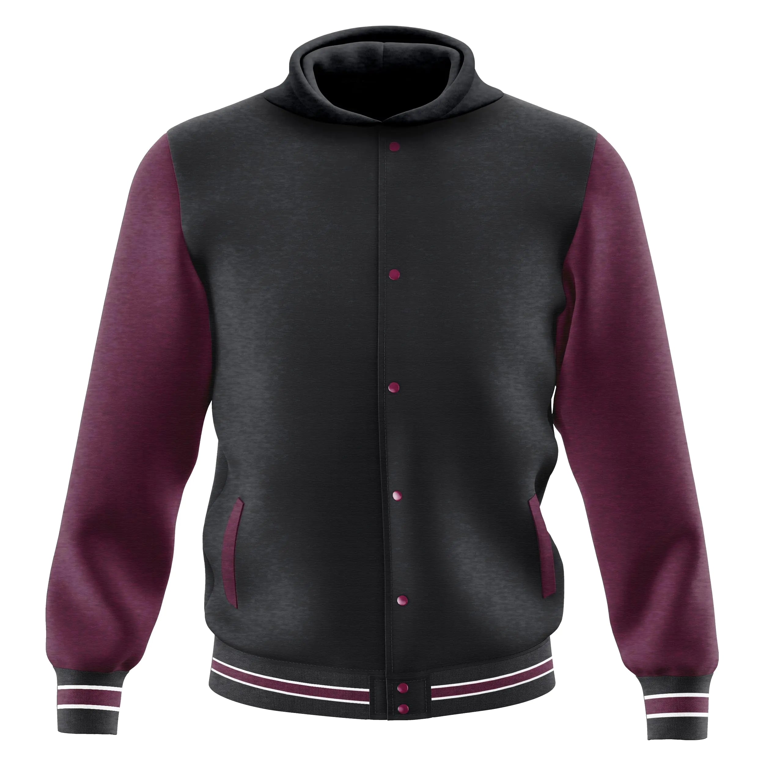 Mens Fashion Varsity Jacket Casual Regular Fit Letterman Baseball Bomber Jackets Fleece (US Alpha 3X-Large Regular Regular Black-Maroon (Hoodie))