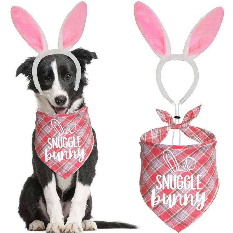 JOTFA Easter Dog Bandana Bunny Costumes Easter Bunny Dog Headband Buffalo Plaid Dog Easter Bandanas for Small Medium Large Dogs