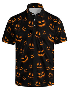ZAJECT Mens Golf Shirt Pumpkin Golf Polo Shirt Halloween Golf Shirts for Men Quick Dry Polos