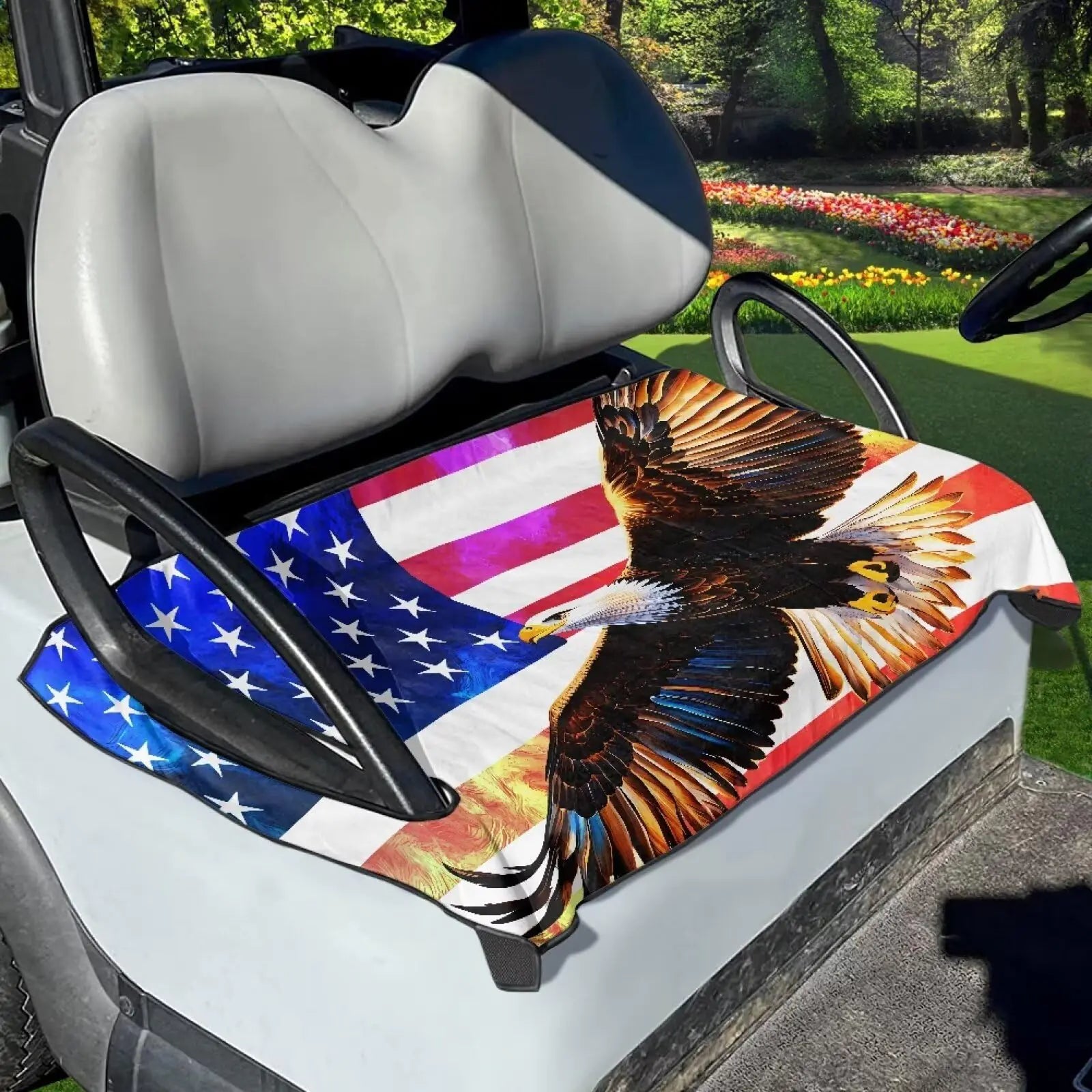 Tomeusey Golf Cart Seat Towel Golf Seat Protector USA Flag Eagle Print Golf Cart Seat Covers for Cart Golf Club Car Accessories - Golf Cart Seat Blanket More 2-Seat Golf Carts