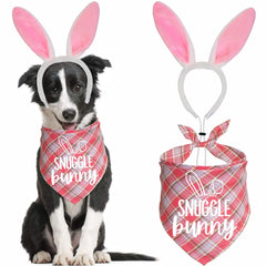 JOTFA Easter Dog Bandana Bunny Costumes Easter Bunny Dog Headband Buffalo Plaid Dog Easter Bandanas for Small Medium Large Dogs