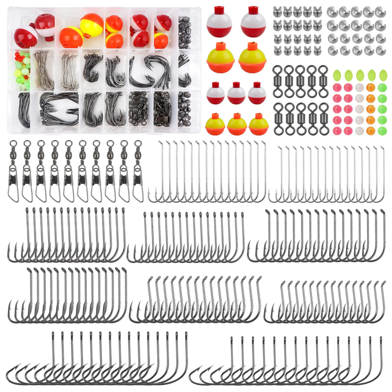 Fishing Hooks Bobbers Tackle Kit 250pcs Basic Fishing Tackle Box Included Octopus Circle Hooks Baitholder Hooks Fishing Bobbers Weights Starter Kit for Panfish Catfish Freshwater Fishing