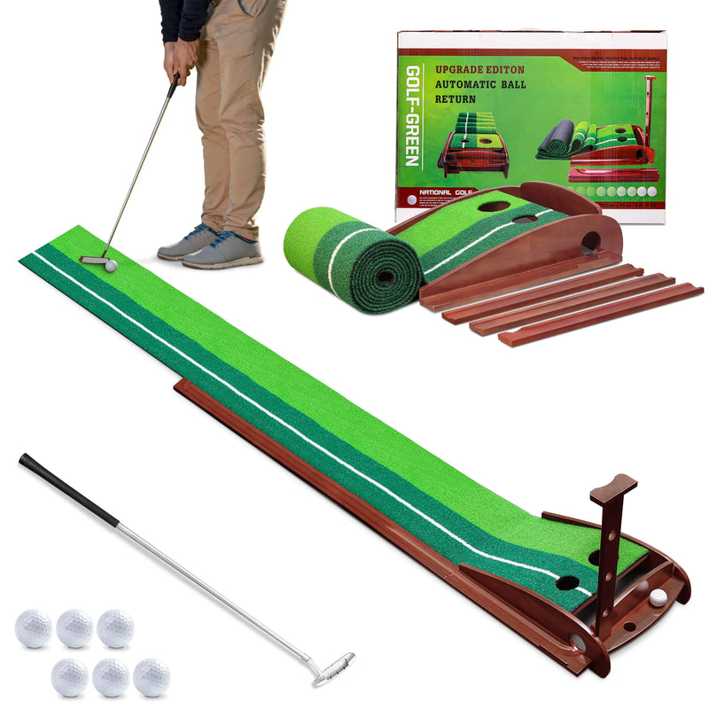 Golf Putting Green Portable Golf Practice Mat with Auto Ball Return System for Home Office or Backyard Golf Training Equipment Aid for Golf Lovers Includes 1 Golf Putter 6 Golf Balls