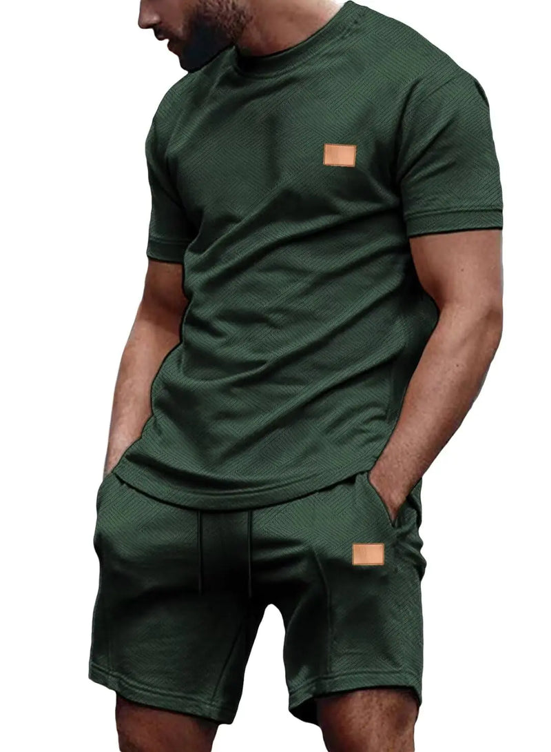 Dokotoo Men Mens Fashion Outfits Athletic Workout Sets for Men 2 piece T Shirts and Shorts Set Casual Tracksuits Set with Pockets Blackish Green Large