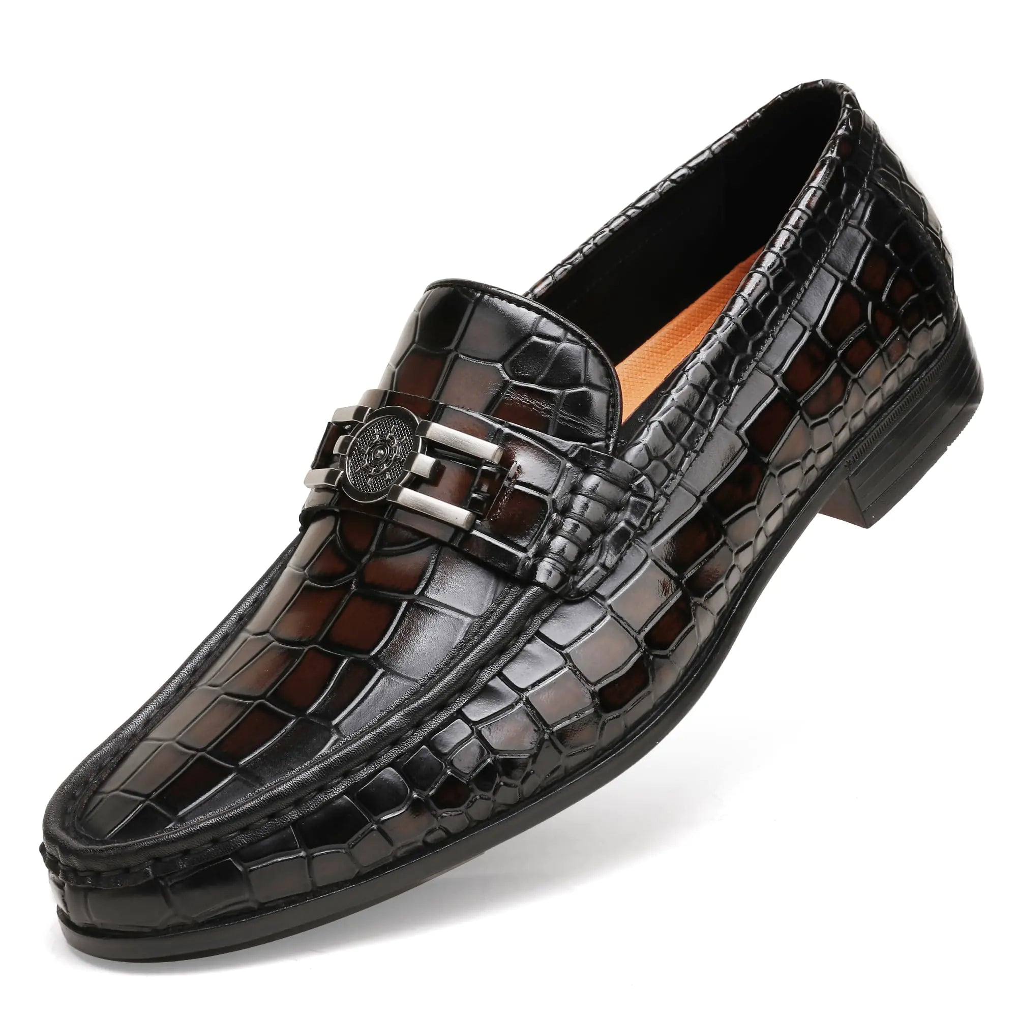 Mens Classic Dress Shoes Fashion Smooth Leather Buckle Fathers Day Slip-on Penny Loafer Party Shoes for Mens Coffee 8.5