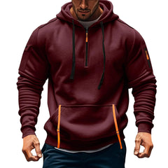 Mens Fashion Hoodies & Sweatshirts Tactical Oversized Hoodie Men Fleece Quarter Zip Pullover Thick Work Hoodie Zip Pockets Plus Size Hooded Sweatshirt Brunt Hoodies for Men Mens Hoodies Wine
