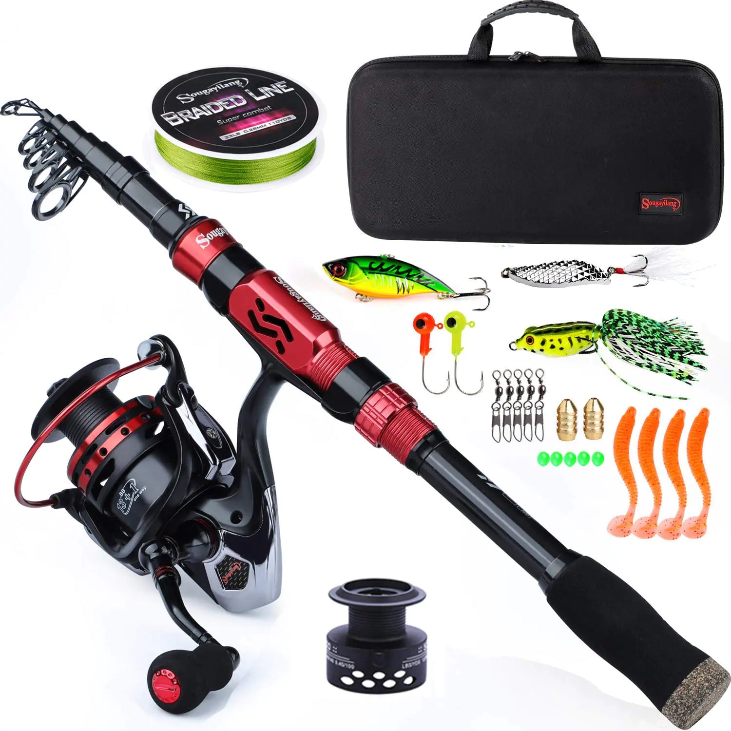 Sougayilang Telescopic Fishing Rod Combos with Protable Fishing Pole Spinning Reels Fishing Carrier Bag for Travel Saltwater Freshwater Fishing(1.8M/5.91FT)
