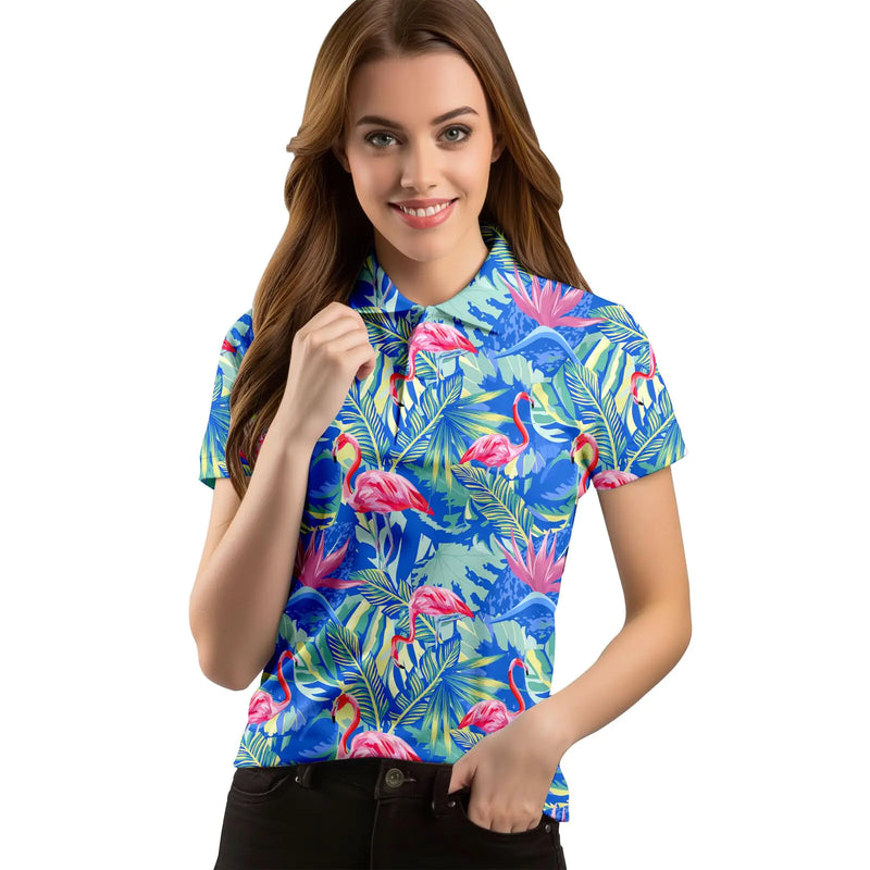 Tropical Flamingo Golf Shirts for Women Quick Dry Golf Outfits Athletic Golf Top Printed Golf Tennis Shirts
