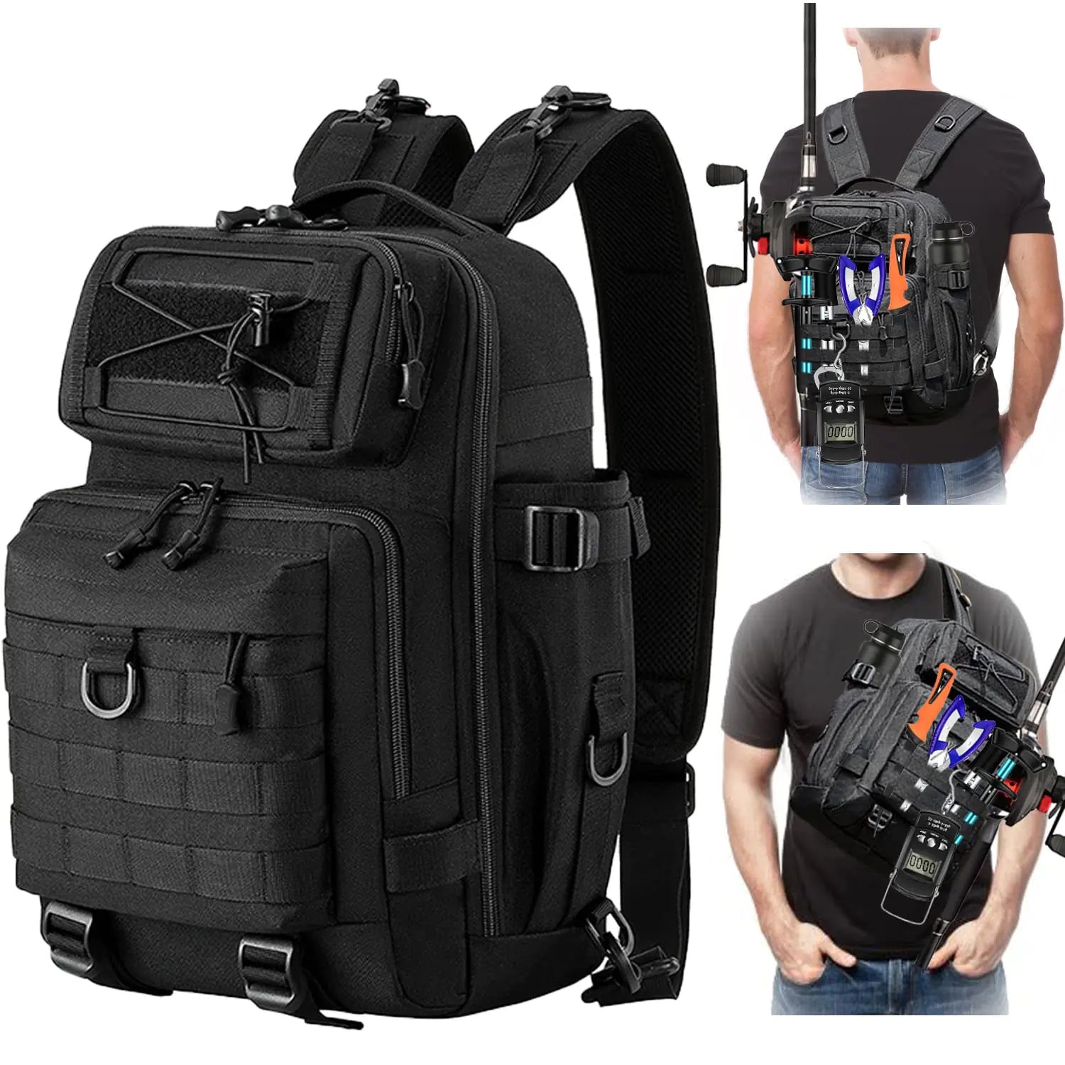 Aosethefrt Fishing Backpack Tackle Bag Sling Bag Water-Resistant Fishing Backpack with Rod Holder Large Fly Fishing Bag for Fishing Camping Hiking Fishing Gifts for Men