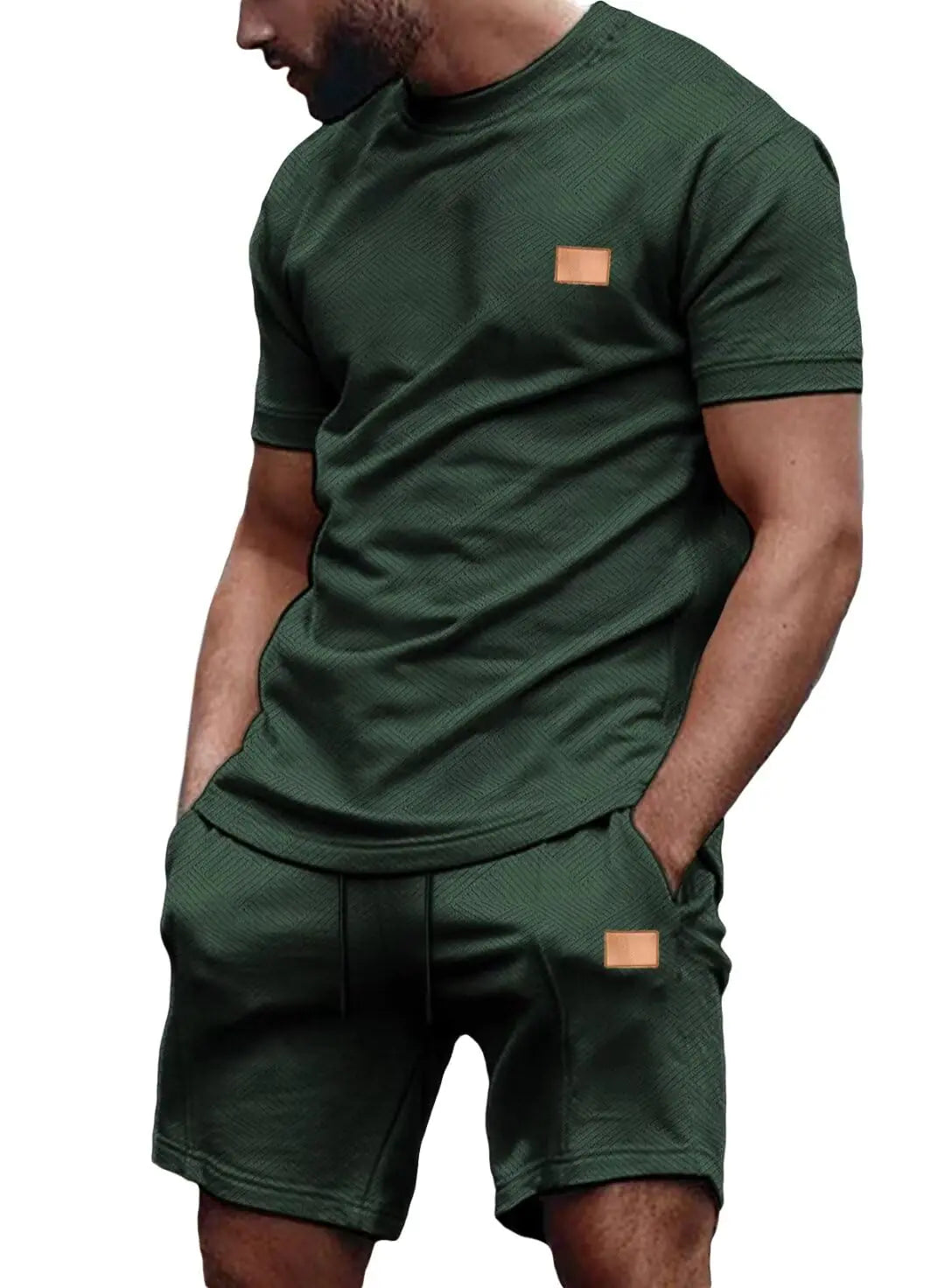 Dokotoo Men Mens Fashion Outfits Athletic Workout Sets for Men 2 piece T Shirts and Shorts Set Casual Tracksuits Set with Pockets Blackish Green Large