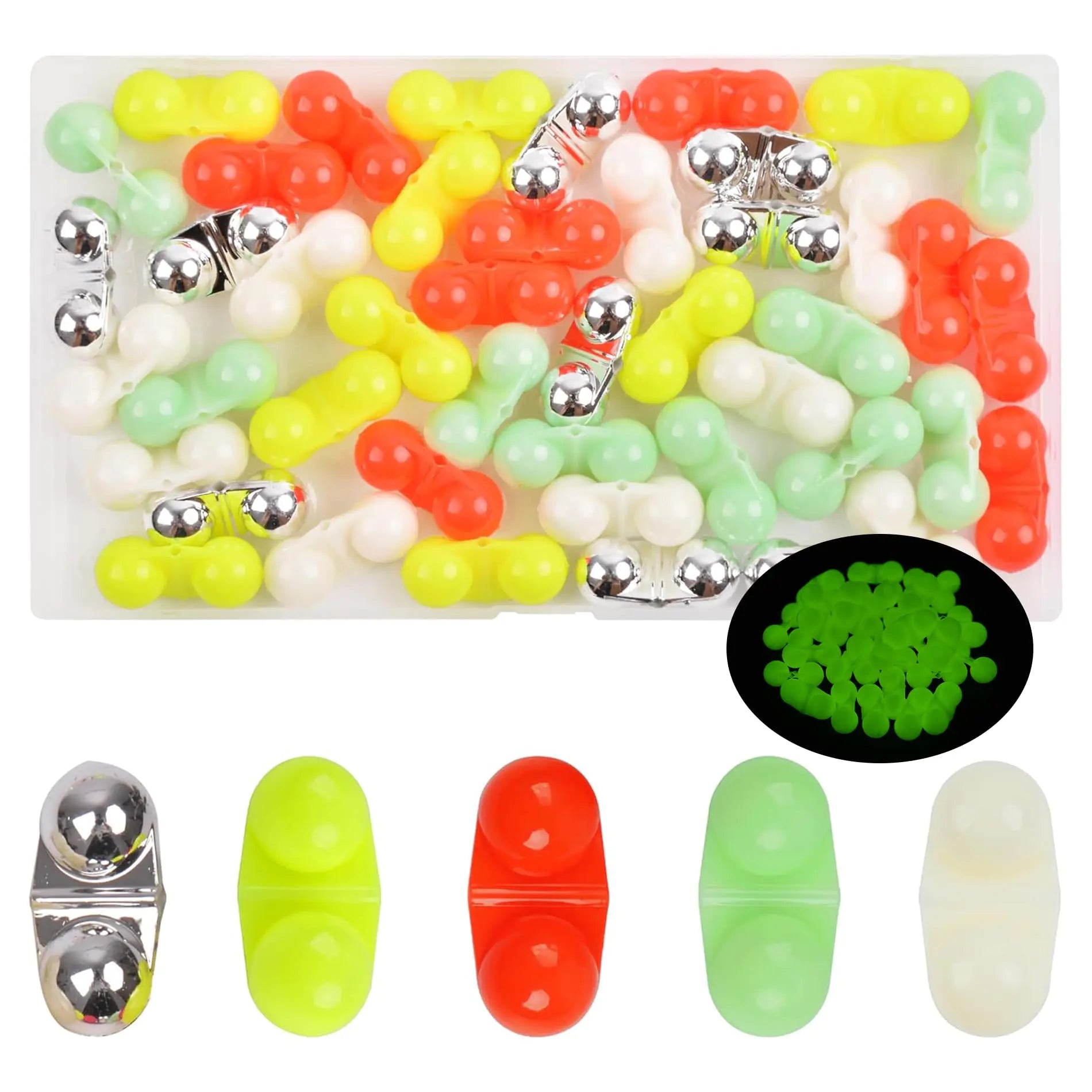 OROOTL Fishing Double Rattle Beads 45pcs Fishing Rattle Bells Kit Catfish Rig Fishing Attractants Plastic Fishing Beads Inline Lure Rattles Fishing Bait Eggs for Catfish Striper Bass Pompano