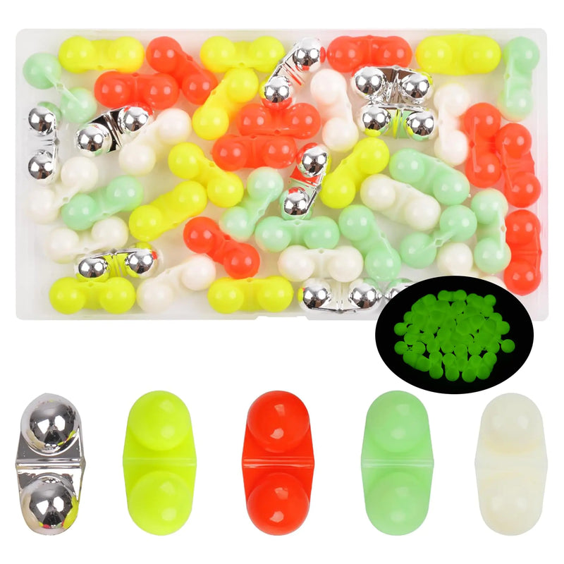 OROOTL Fishing Double Rattle Beads 45pcs Fishing Rattle Bells Kit Catfish Rig Fishing Attractants Plastic Fishing Beads Inline Lure Rattles Fishing Bait Eggs for Catfish Striper Bass Pompano