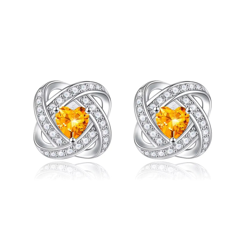 Iefil November Birthstone Earrings 925 Sterling Silver Heart Stud Earrings for Women Jewelry Mothers Day Earrings Valentines Birthday Gifts for Women Yellow Citrine Jewelry