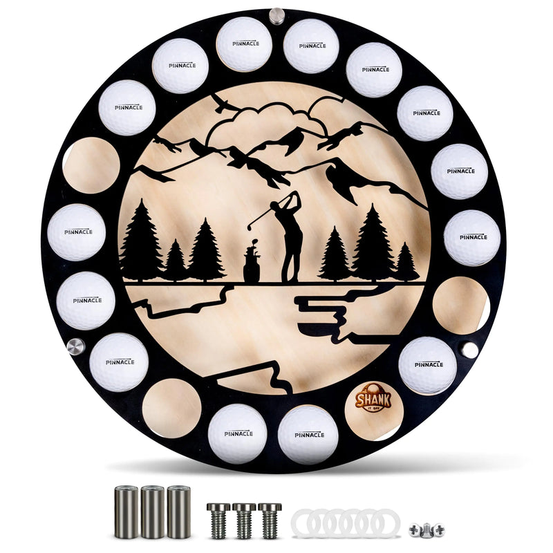 Shank It Off Golf Ball Display Case - Metal & Glass Golf Ball Holder Display Holds 18 Balls - Circular Golf Ball Case Display Golf Accessories