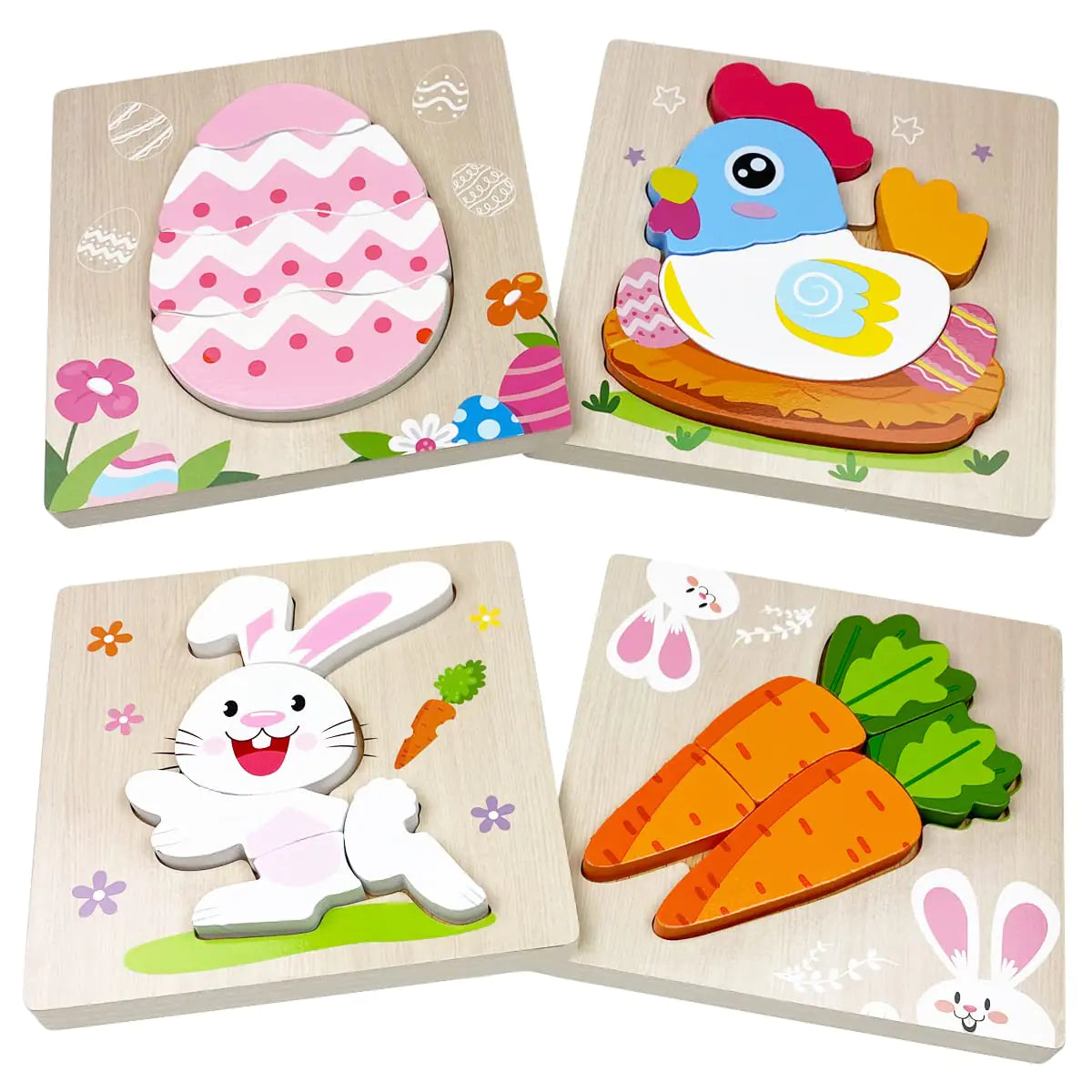 Anditoy 4 Pack Easter Wooden Puzzles for Kids Toddlers Easter Toys Easter Basket Stuffers Gifts Party Favors