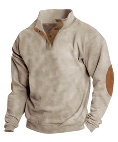 HARGLESMAN Mens Fashion Sweatshirts Casual Stand Collar Button Long Sleeve Fleece Cashmere Pullover Top Shirts with Suede Elbow Patches Warm Jacket Coat Apparel Cloth Khaki M