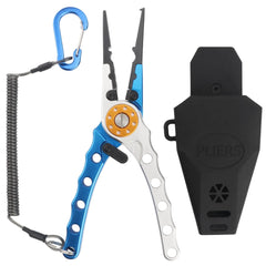 Miruchertter Fishing Pliers Saltwater Resistant Fishing Gear Aluminum Fishing Pliers Line Cutter Hook Remover Fishing Split Ring Pliers with Coiled Lanyard and Sheath Fishing Tools for Men