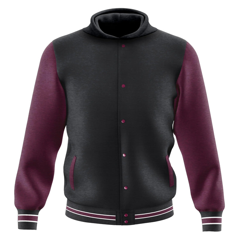 Mens Fashion Varsity Jacket Casual Regular Fit Letterman Baseball Bomber Jackets Fleece (US Alpha 3X-Large Regular Regular Black-Maroon (Hoodie))