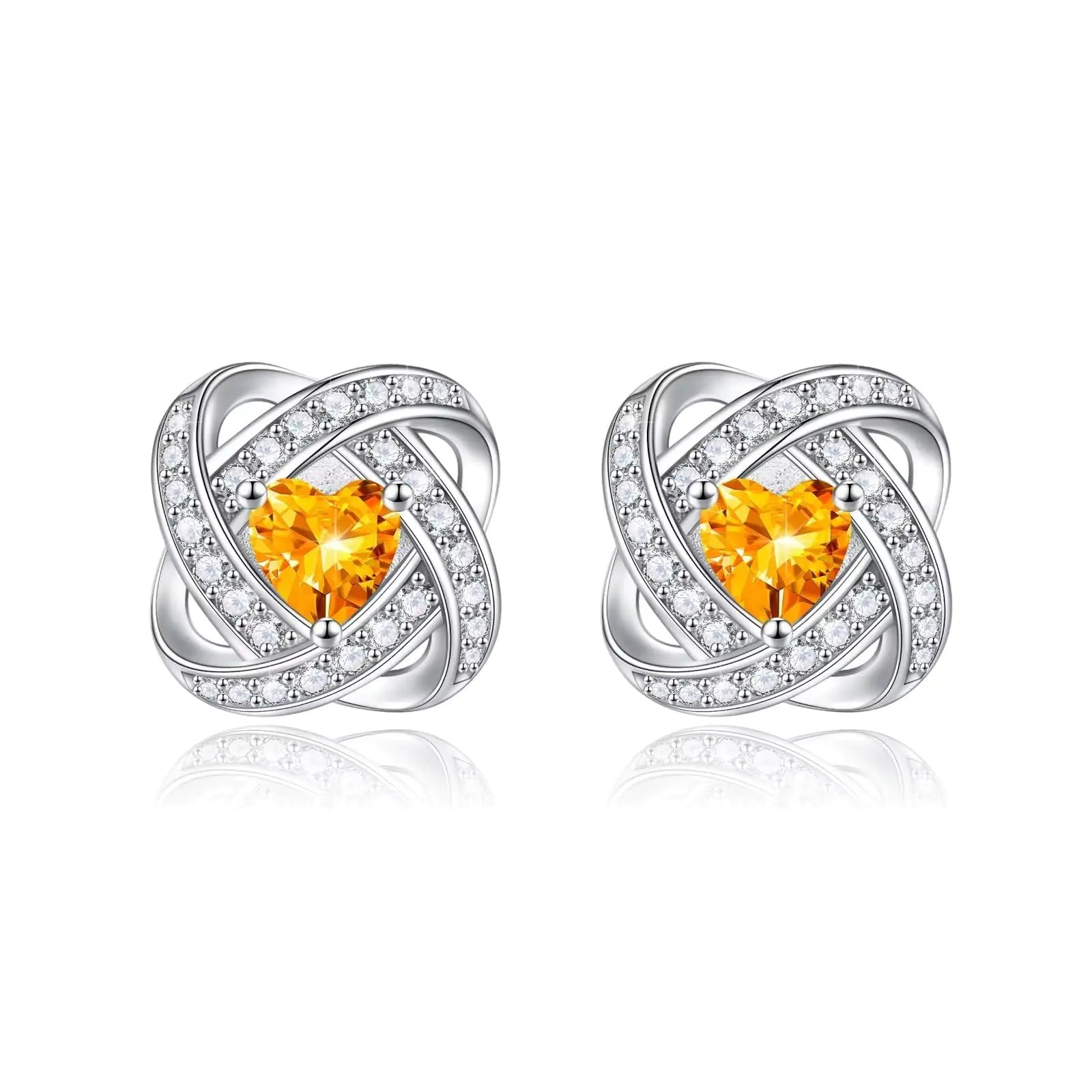 Iefil November Birthstone Earrings 925 Sterling Silver Heart Stud Earrings for Women Jewelry Mothers Day Earrings Valentines Birthday Gifts for Women Yellow Citrine Jewelry