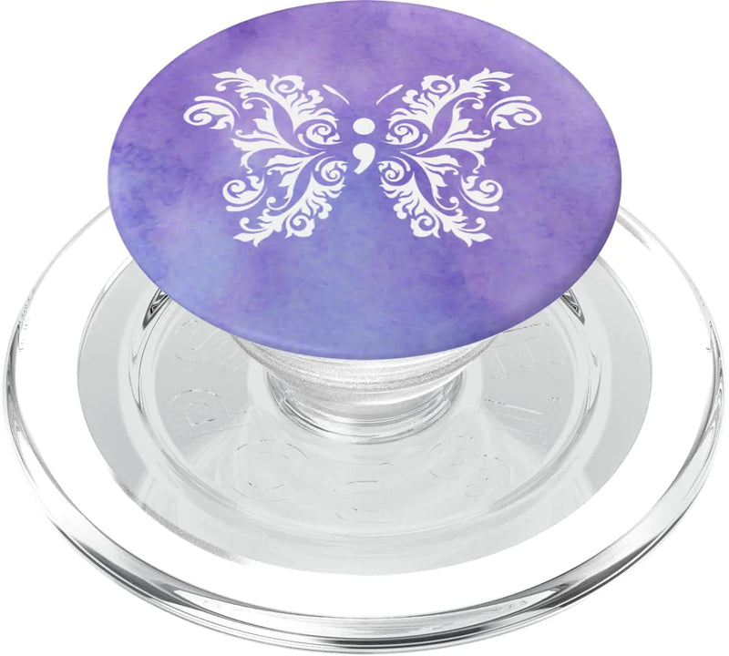 Butterfly Semicolon Mental Health Awareness Warrior Suicide PopSockets MagSafe PopGrip for iPhone