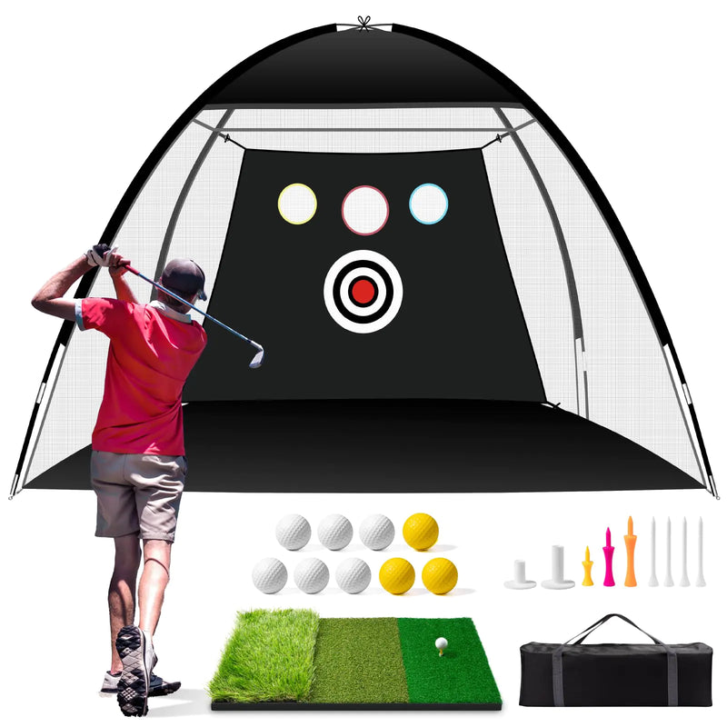 OYN Golf Net 10x7ft Durable Golf Practice Net for Backyard Driving & Garage - All-in-1 Golf Hitting Net with Golf Mat 9 Golf Balls 9 Golf Tee and Carry Bag for Training