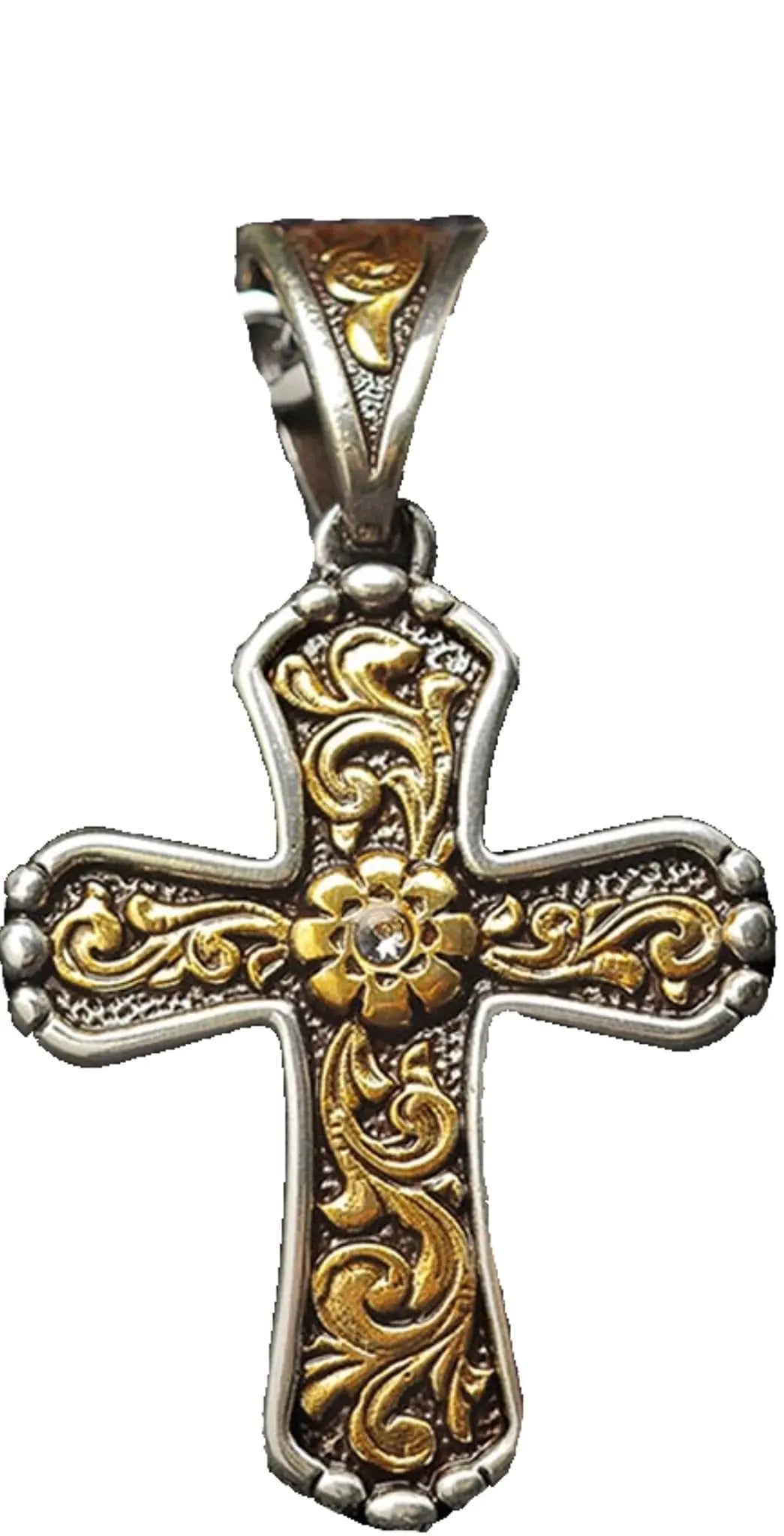 Twister Mens Gold Floral Scroll Cross Fashion Necklace