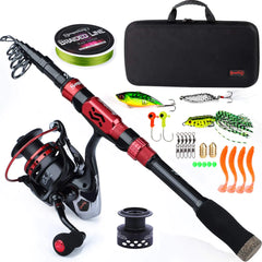 Sougayilang Telescopic Fishing Rod Combos with Protable Fishing Pole Spinning Reels Fishing Carrier Bag for Travel Saltwater Freshwater Fishing(1.8M/5.91FT)