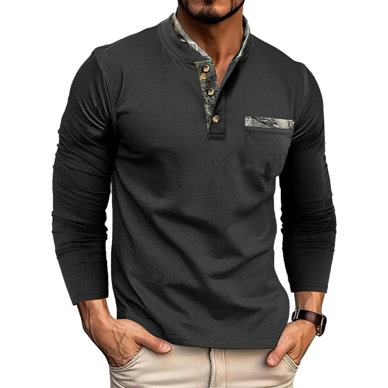 Mens Fashion Henley Shirt Casual Basic Long Sleeve Cotton T-Shirt Classic Button Tee