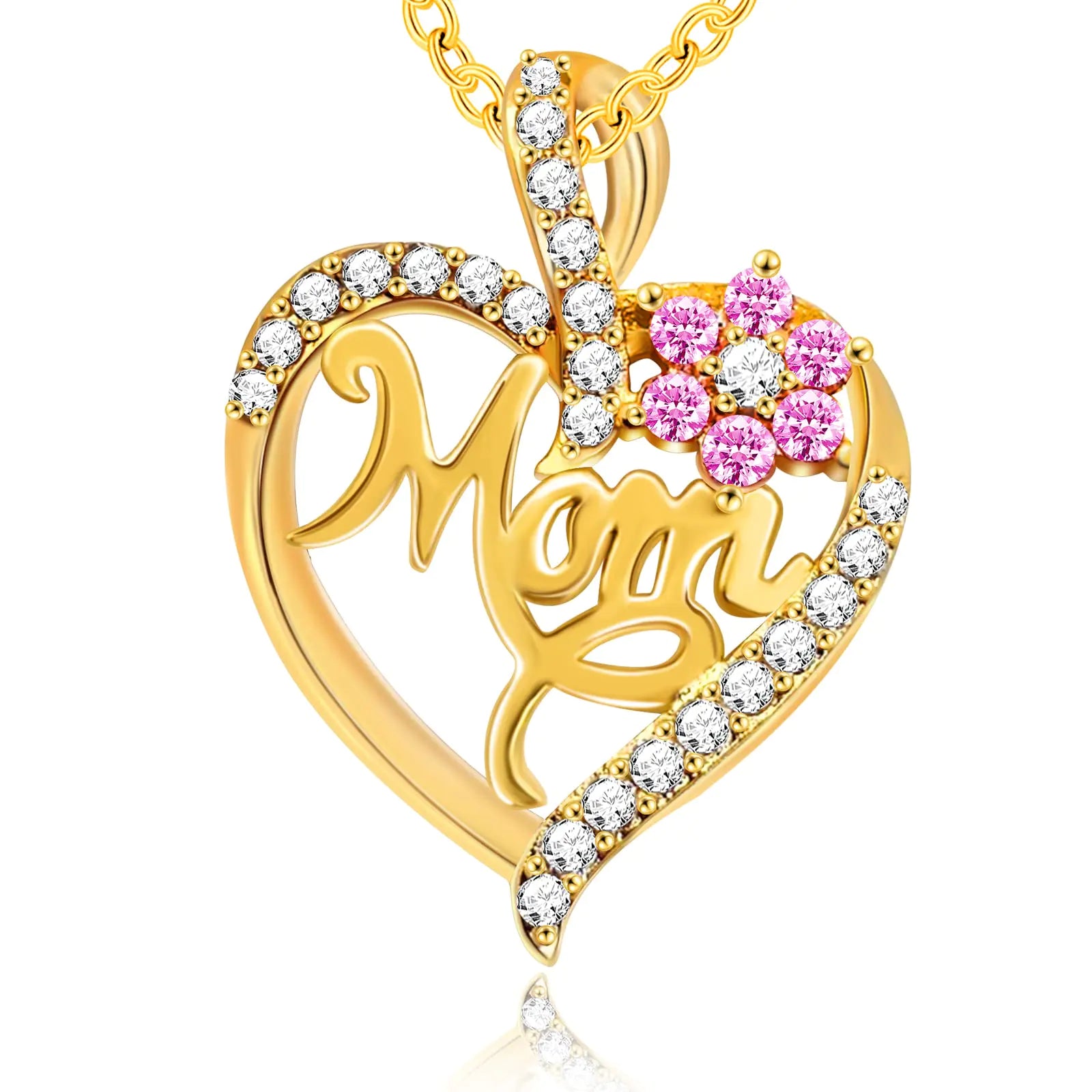 GemJelry Mothers Necklace Gifts for Mom from Daughter Son I Love You Mom Necklace Heart Pendant Rhinestone Jewelry with Box Birthday Mothers Day Gifts for Women