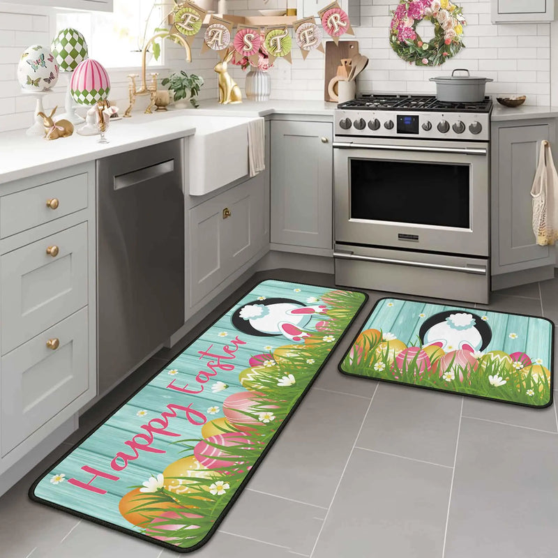 Putware Easter Kitchen Rugs and Mats Set of 2 Easter Decorations for Home Non Slip Backing Happy Easter Kitchen Rug Seasonal Low-Profile Kitchen Floor Mat Easter Decor 17