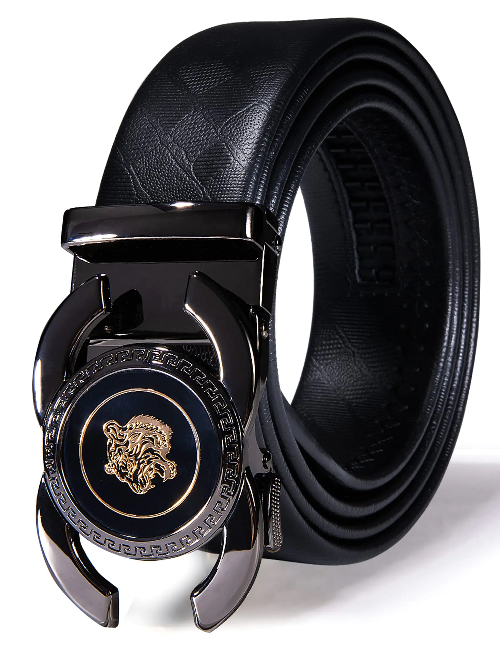 YOHOWA Mens Fashion Belt BuckleGenuine Leather Belt Ratchet Buckle Black Brown Gift Set Business Chess