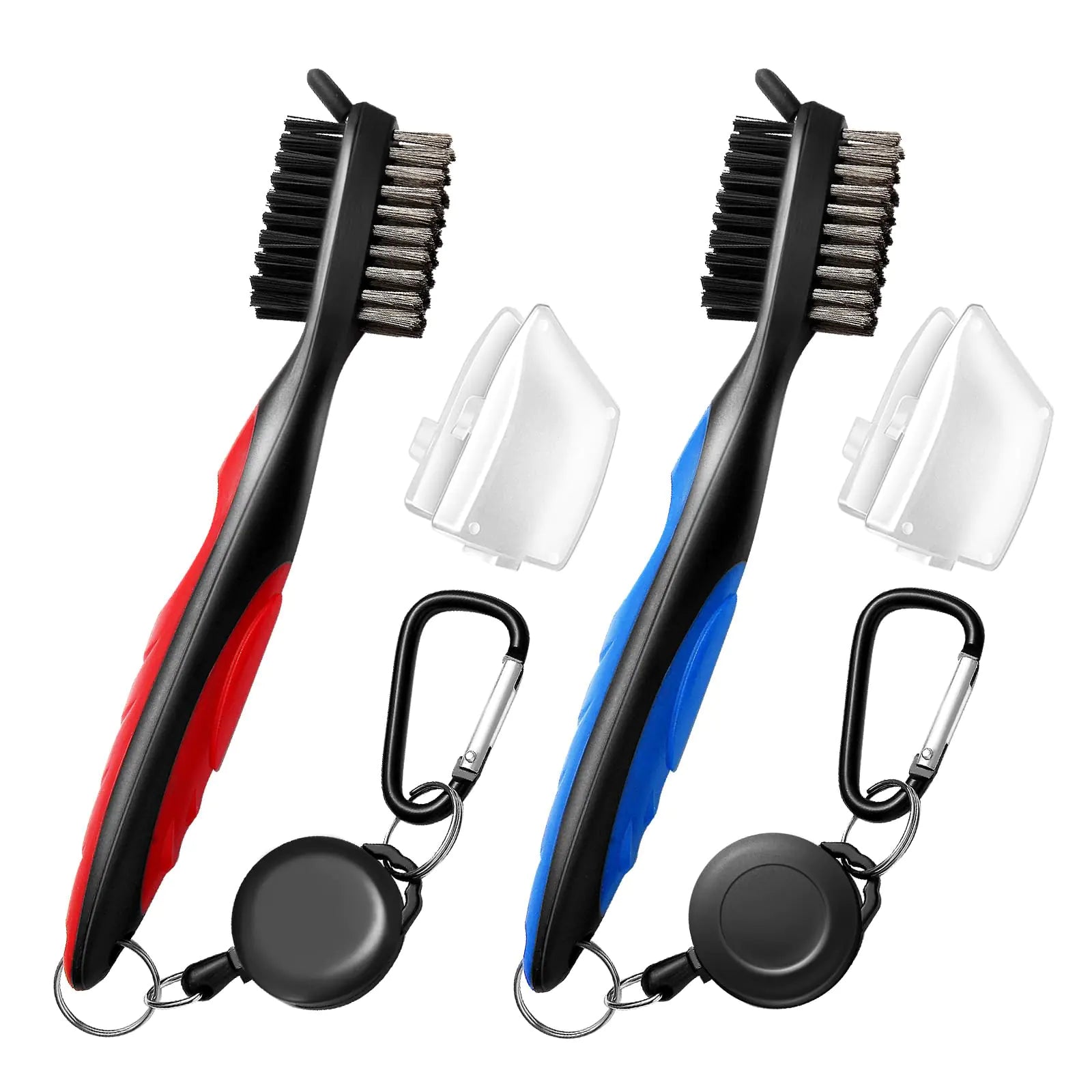 KUUKIKV 2 Pack Professional Golf Brush Golf Brush and Groove Cleaner with Retractable Zip-line & Carabiner Golf Club Cleaner for Golf Clubs Golf Brush for Golf Bag Golf Accessories for Men Golfer