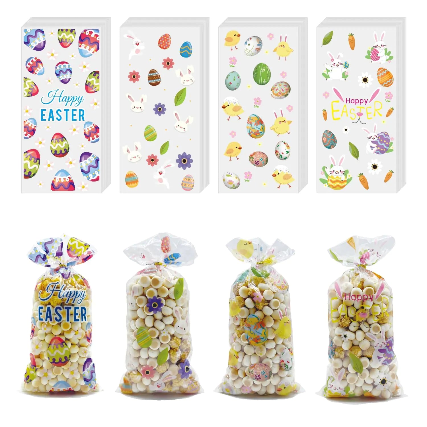 ONFAON Easter Cellophane Treat Bags 180pcs Easter Treat Bags with 200pcs Twists for Snacks Cookies Candy Packing Easter Easter Bags Party Supplies