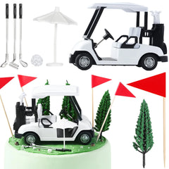 Leitee 21 Pcs Golf Cake Topper Golf Cake Decoration Golf Cupcake Topper Include Mini Golf Cart Red Flag Golf Ball Green Tree Golf Club Sun Umbrella for Golf Themed Birthday(WhiteClassic)