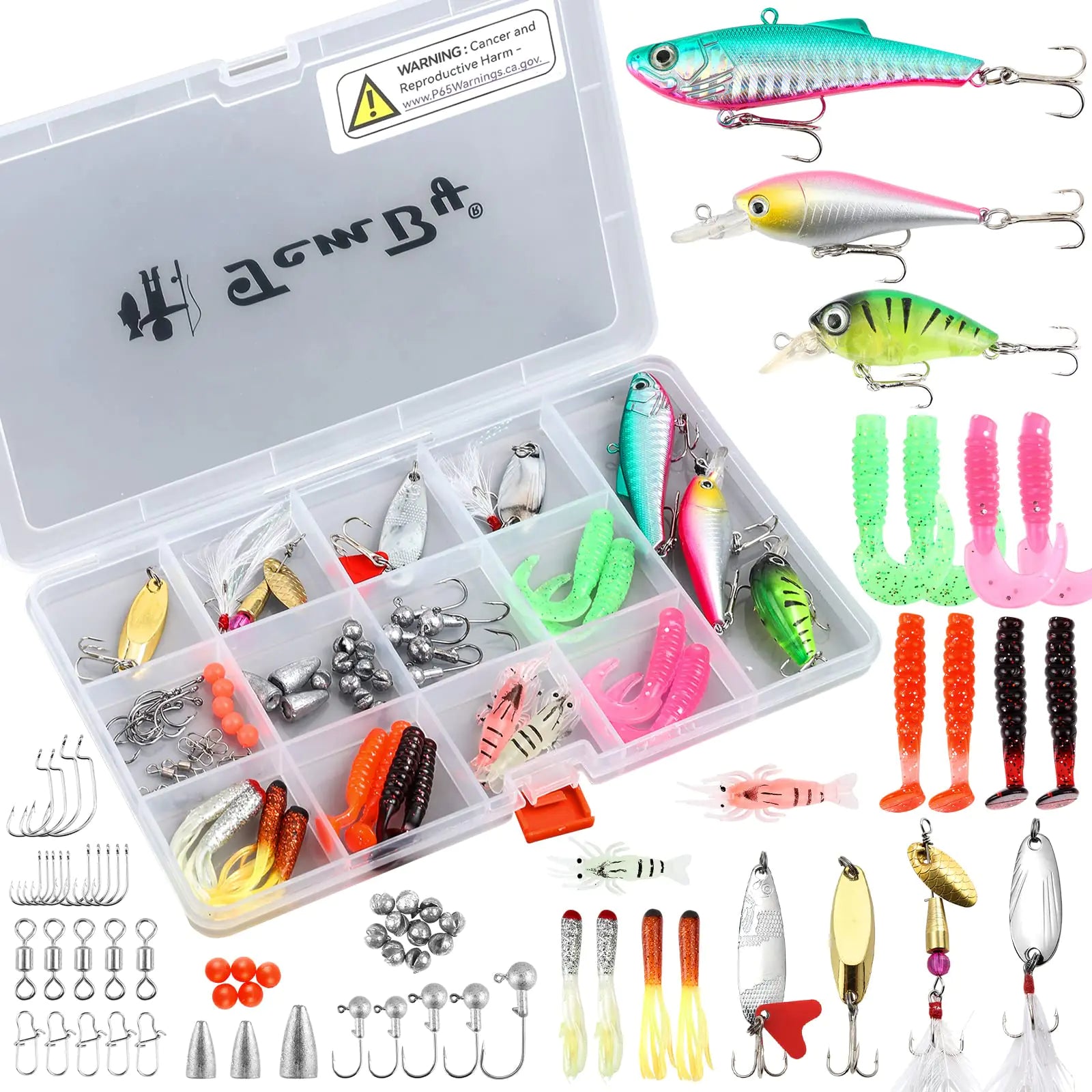 TCMBY Fishing Lures Bait Tackle Kit Set for Freshwater Trout Bass Fishing Including Fishing Accessories Fishing Tackle Box Crankbait Spoon Hooks Fishing Gear and Equipment for Starter Beginner.