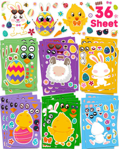 36 Sheets Easter Stickers Crafts for Kids Easter Basket Stuffers Make Your Own Easter Egg Bunny Stickers for Toddlers Easter Activities Games Party Favors Decorating Gifts for Kids Boys Girls