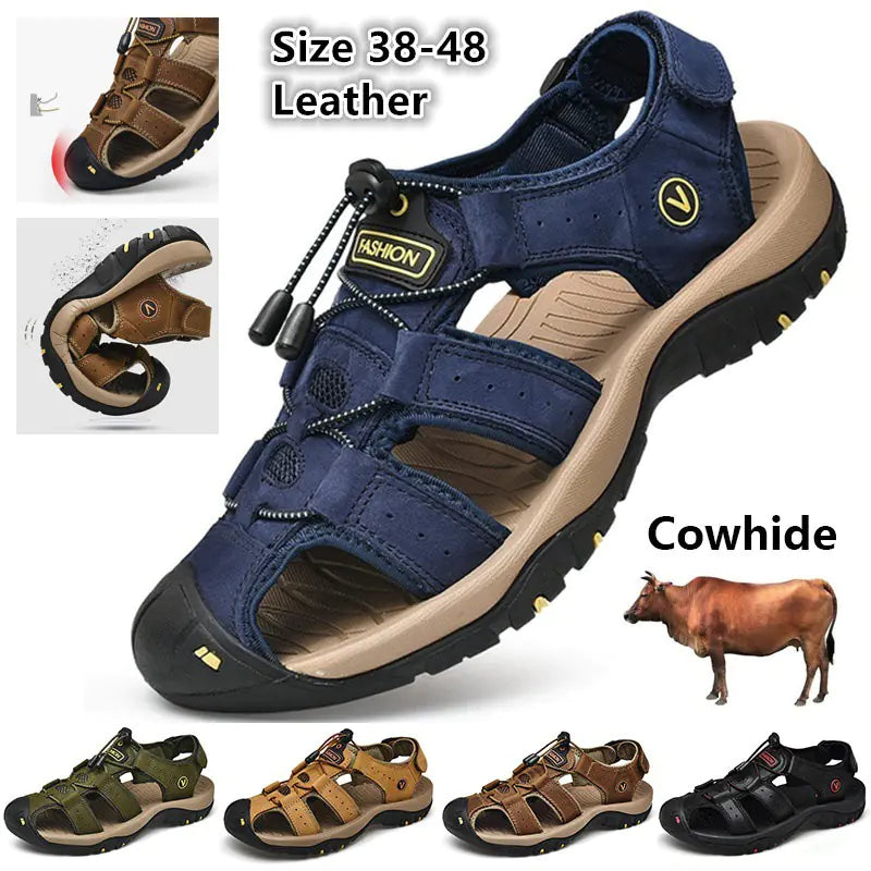 Plus Size Men's Leather Sports Sandals for Outdoors