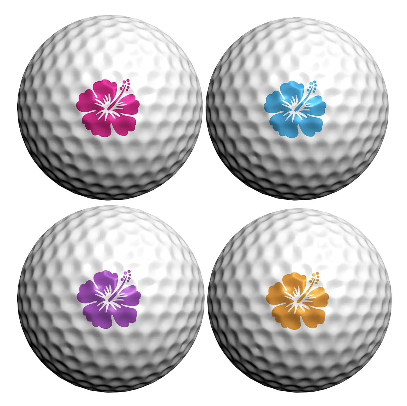 Golfdotz - Golf Ball Markers Unique Golf Ball Stamps and Golf Ball Stickers for Marking Golf Balls Durable Golf Ball Decals Golf Accessories for Men and Women Hawaiian Hibiscus (32 Count)