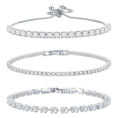 14K Silver Plated Tennis Bracelet Cubic Zirconia Classic Adjustable Bracelet Silver Bracelets for Women Birthday Valentine Mothers Day Jewelry (GSZH-003)