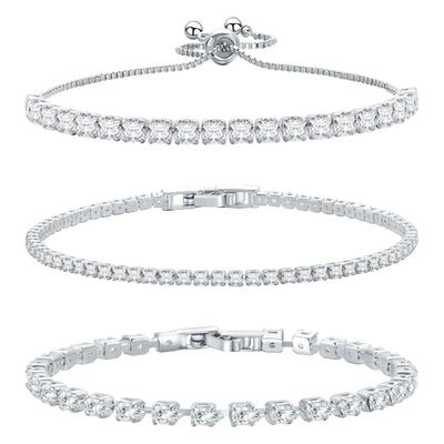 14K Silver Plated Tennis Bracelet Cubic Zirconia Classic Adjustable Bracelet Silver Bracelets for Women Birthday Valentine Mothers Day Jewelry (GSZH-003)