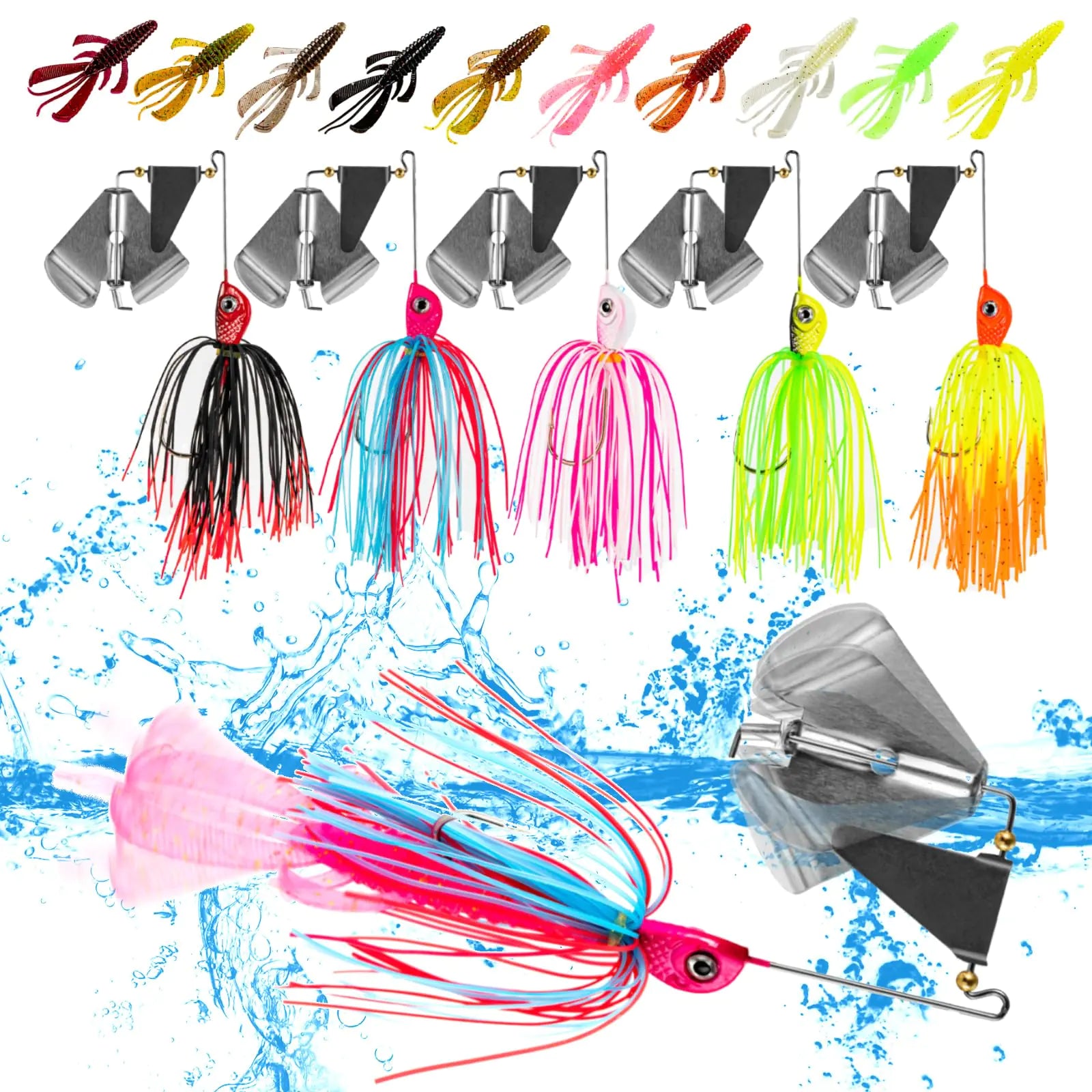 TOEWSN Top Water bass Fishing Lures Buzz baits for bass Fishing Spinner baits for bass Fishing Swim baits Fishing Soft Plastic Lures
