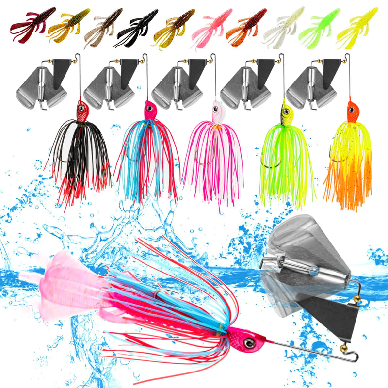 TOEWSN Top Water bass Fishing Lures Buzz baits for bass Fishing Spinner baits for bass Fishing Swim baits Fishing Soft Plastic Lures