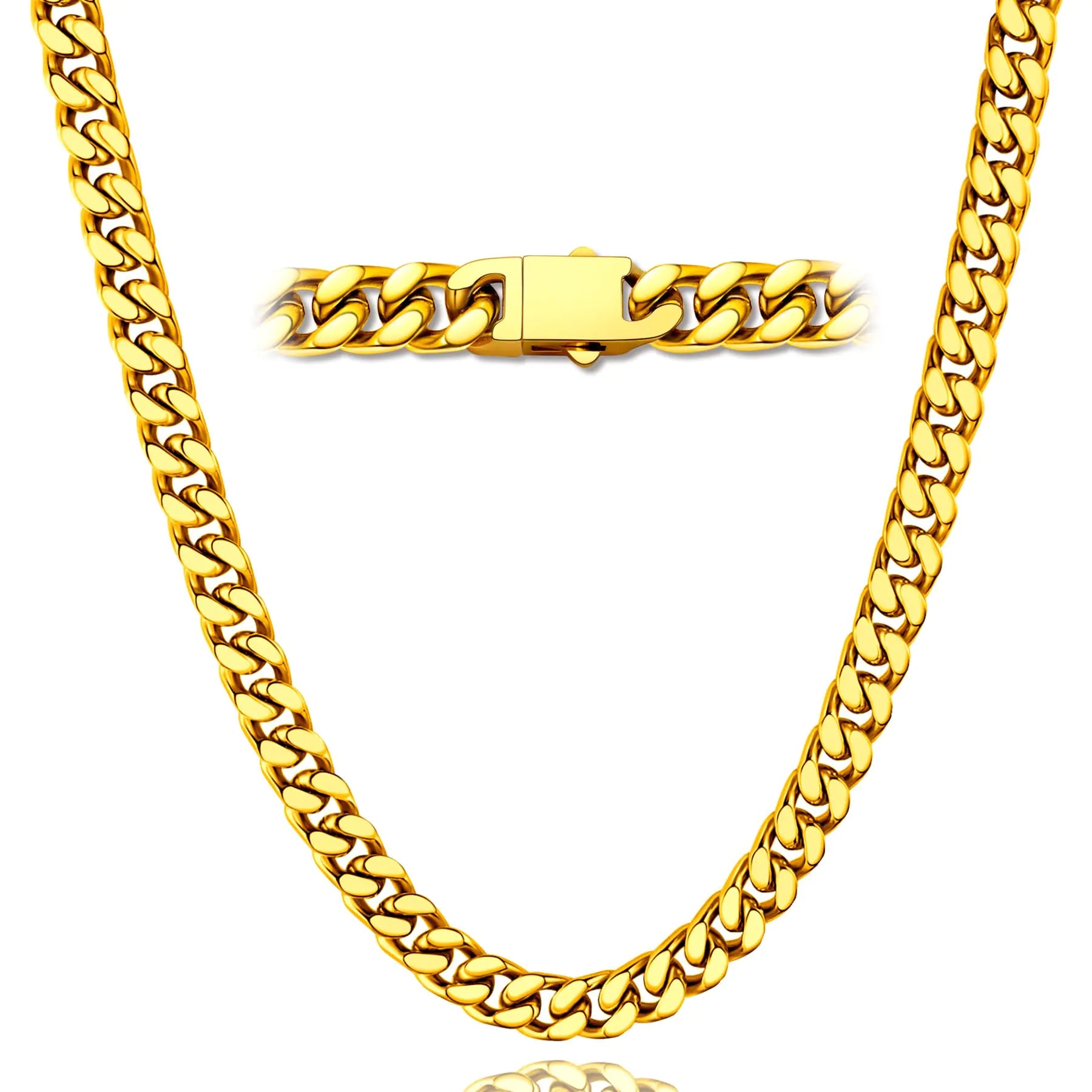 Hoyazvet Gold Cuban Chain Necklace 7mm 22 inch Long Mens Fashion Jewelry